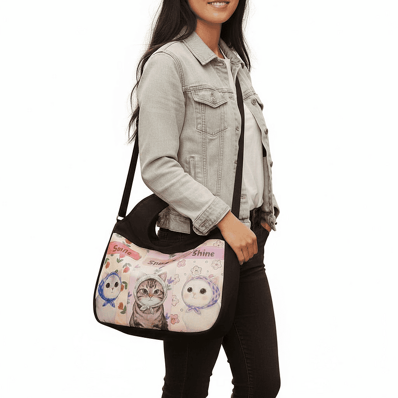 Cat Round hobo Totebag - Image 5