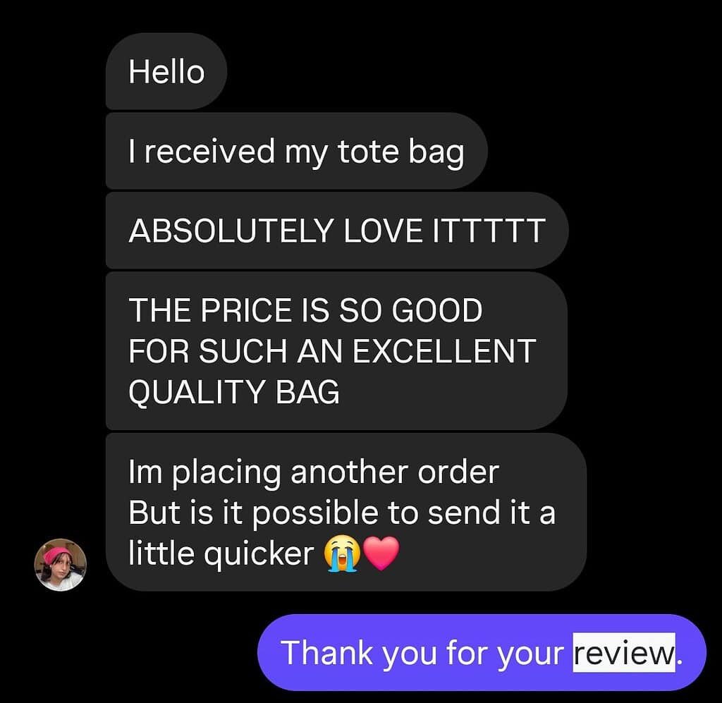 BlingTote customer review from Instagram