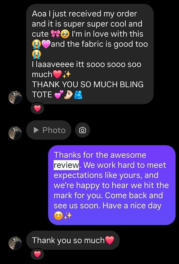 BlingTote customer review from Instagram