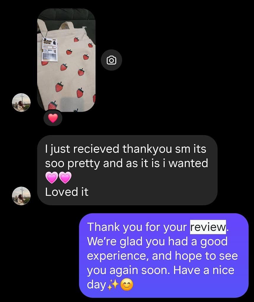 BlingTote customer review from Instagram